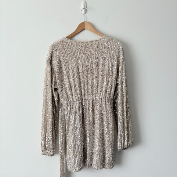 Princess Polly Glittering Silver Wrap Mini Dress - Picture 5 of 8